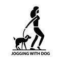 jogging with dog icon, black vector sign with editable strokes, concept illustration Royalty Free Stock Photo