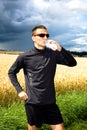 Jogging through the fields Royalty Free Stock Photo