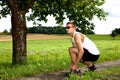 Jogging through the fields Royalty Free Stock Photo