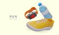 Daily jogging, fitness. Run for life. Accessories of sprinter, marathon runner
