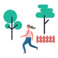 Running Woman, Jogger in Park, Isolated Trees