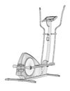 Jogging machine wireframe made of black lines isolated on white background. Perspective view. 3D. Vector illustration