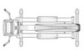 Jogging machine wireframe made of black lines isolated on white background. View from above. 3D. Vector illustration