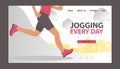 Jogging at morning and running man vector web template. Runner is engaged in fitness and active healthy lifestyle. Run