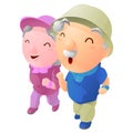 jogging old couple isolated illustration