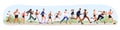 Jogging people group. Sport characters, many joggers team training in park together, running. Runners crowd exercising Royalty Free Stock Photo