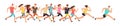 Jogging people. Runners group in motion. Running men and women sports background