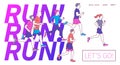 Jogging people. Runners group in motion. Running men and women sports background. People runner race, training to