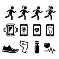 Jogging, people running, jogging apps icons set Royalty Free Stock Photo