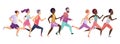 Jogging running people. Sport running group concept. Various people runners group in motion speed.