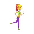 Jogging or running woman, vector icon or clipart.