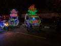 JOGJA, INDONESIA - AUGUST 12, 2O17: A traditional pedicap transport parket at outdoor with colorful and bright lights at