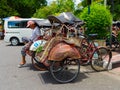 JOGJA, INDONESIA - AUGUST 12, 2O17: A traditional pedicap transport parket at outdoor at jogja Yogyakarta Indonesia