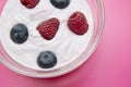 Jogurt bowl with fresh raspberries and blueberries