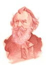 Johannes Brahms Watercolour Sketch Portrait Royalty Free Stock Photo
