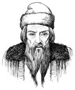 Johannes Gutenberg portrait in line art illustration Royalty Free Stock Photo