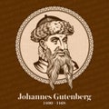 Johannes Gutenberg 1400-1468 was a German printer and publisher who introduced printing to Europe with the printing press.