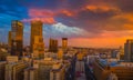 Johannesburg city skyline and high rise towers and buildings  panorama during sunset Royalty Free Stock Photo