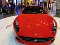 Johannesburg , South Africa - Feb 29 2020 : Front view of a grand new red Ferrari in an exhibition in Sandton