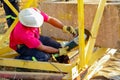 Tradesman working with an angle grinder on a building site Royalty Free Stock Photo