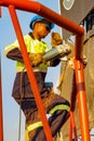 Tradesman working with an angle grinder on a building site Royalty Free Stock Photo