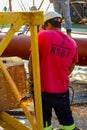 Tradesman working with an angle grinder on a building site Royalty Free Stock Photo