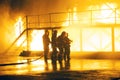 JOHANNESBURG, SOUTH AFRICA - MAY, 2018 Group of firefighters during fighting training exerc