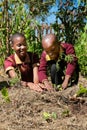 School children learning about agriculture and farming