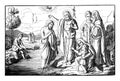 John the Baptist Baptizing Jesus in River Jordan.Bible,New Testament, Matthew 3. Vintage Antique Drawing