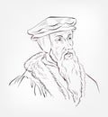 John Calvin vector sketch portrait illustration