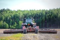 John Deere Tracked Tractor and Cultivator on Field, Rear View