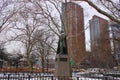 Statue of John Ericsson statue 1903, holding model of USS Monitor at the Battery Park, New York, NY