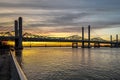 John F. Kennedy Bridge and Abraham Lincoln Bridge crossing the Ohio River between Louisville, Kentucky and Jeffersonville, Indiana Royalty Free Stock Photo