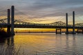 John F. Kennedy Bridge and Abraham Lincoln Bridge crossing the Ohio River between Louisville, Kentucky and Jeffersonville, Indiana Royalty Free Stock Photo