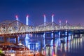 John F. Kennedy Bridge and Abraham Lincoln Bridge crossing the Ohio River into Louisville, Kentucky, USA Royalty Free Stock Photo