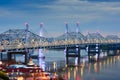 John F. Kennedy Bridge and Abraham Lincoln Bridge crossing the Ohio River into Louisville, Kentucky, USA Royalty Free Stock Photo