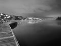 John F Kennedy Center at Night in the Fog in Black and White Royalty Free Stock Photo