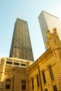 John Hancock Building and Chicago Water Tower on Michigan Avenue Royalty Free Stock Photo