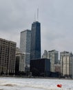 John Hancock Center Looming Over Frozen Ohio Street Beach