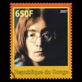 John Lennon Beatles Postage Stamp from Congo Royalty Free Stock Photo