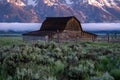 John Moulton Barn in Grand Teton National Park in the Mormon Row area at sunrise Royalty Free Stock Photo