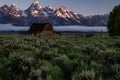 John Moulton Barn in Grand Teton National Park in the Mormon Row area at sunrise Royalty Free Stock Photo