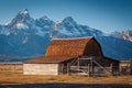 John Moulton Barn within Mormon Row Historic District in Grand Teton National Park, Wyoming - The most photographed barn in USA Royalty Free Stock Photo