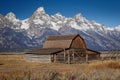 John Moulton Barn within Mormon Row Historic District in Grand Teton National Park, Wyoming - The most photographed barn in USA Royalty Free Stock Photo