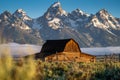 The John Moulton Barn at sunrise in Grand Teton National Park Wyoming at Morman Row Royalty Free Stock Photo