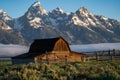 The John Moulton Barn at sunrise in Grand Teton National Park Wyoming at Morman Row Royalty Free Stock Photo