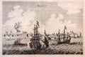 1665 John Nieuhoff Copper Plate Intaglio Print Etching Sketch Colour Drawing Portuguese Macao Harbour Boats Ships Vintage Treasure