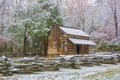 Cades Cove John Oliver Cabin in Early Snow Royalty Free Stock Photo