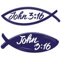 John 3:16 the quote on the background of the fish, calligraphic text symbol of Christianity hand drawn vector