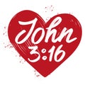 John 3:16 the quote on the background of the heart, calligraphic text symbol of Christianity hand drawn vector Royalty Free Stock Photo